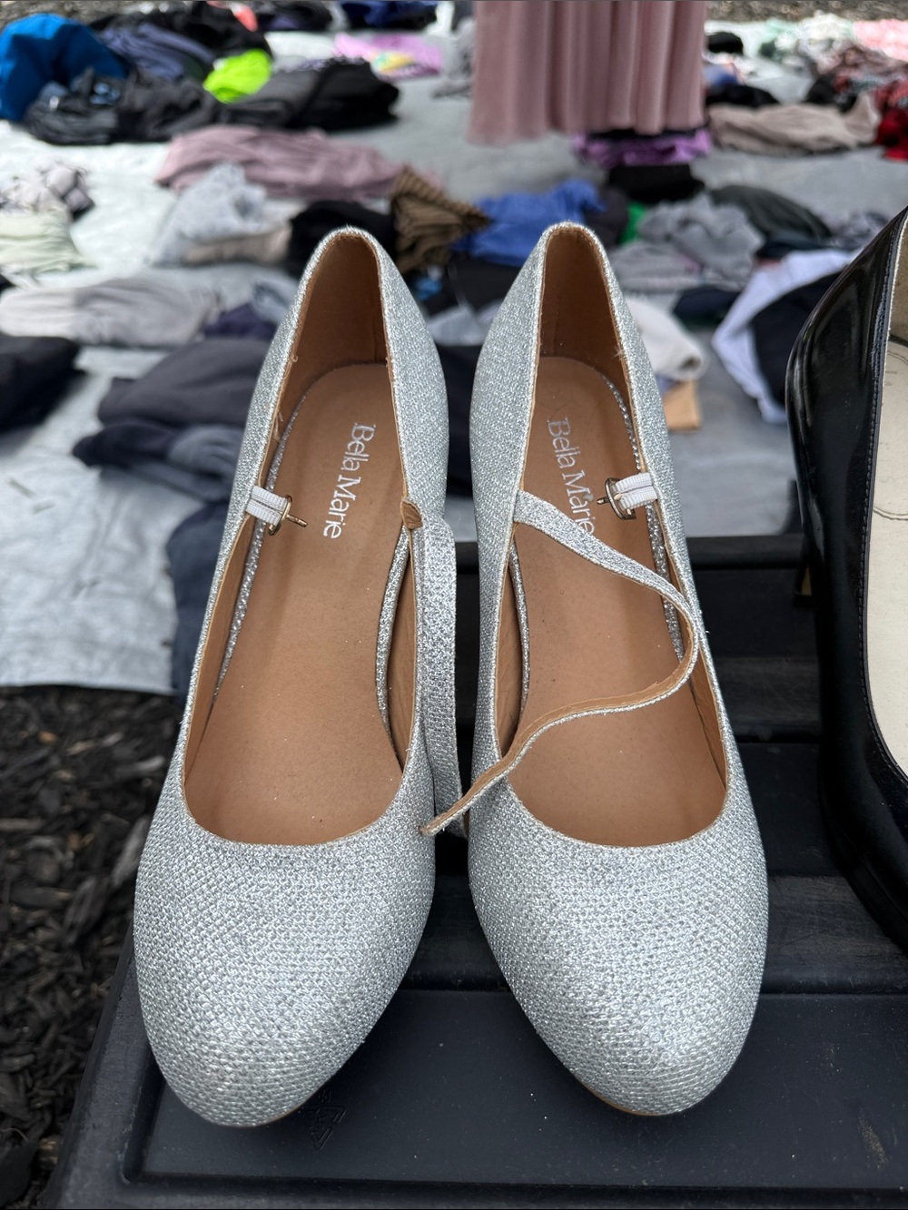 Bella Marie Silver Glitter Mary Jane Heels